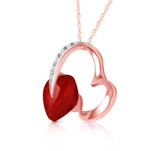14K. SOLID GOLD HEART NECKLACE WITH NATURAL DIAMOND & RUBY (Rose Gold)